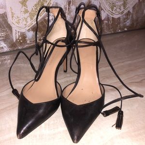 Black Leather Lace Up Heels 8.5